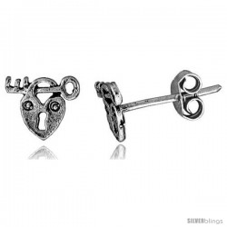 Tiny Sterling Silver Lock-Key Stud Earrings 5/16 in