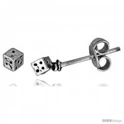 Tiny Sterling Silver Dice Stud Earrings 3/16 in