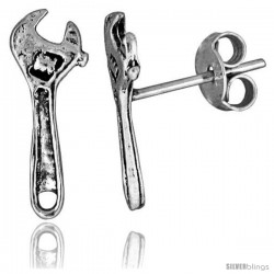 Tiny Sterling Silver Wrench Stud Earrings 9/16 in