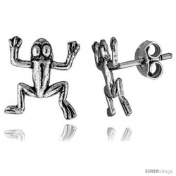 Tiny Sterling Silver Frog Stud Earrings 1/2 in