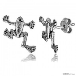 Tiny Sterling Silver Frog Stud Earrings 1/2 in -Style Es114