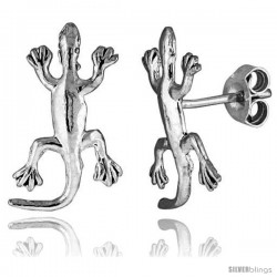 Tiny Sterling Silver Gecko Stud Earrings 3/4 in