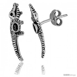 Tiny Sterling Silver Alligator Stud Earrings 3/4 in