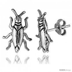 Tiny Sterling Silver Cockroach Stud Earrings 5/8 in