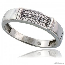 10k White Gold Mens Diamond Wedding Band Ring 0.03 cttw Brilliant Cut, 3/16 in wide