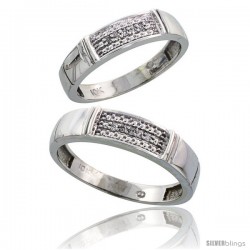 10k White Gold Diamond Wedding Rings 2-Piece set for him 5 mm & Her 4.5 mm 0.06 cttw Brilliant Cut