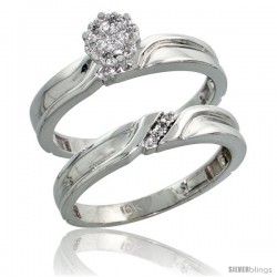 10k White Gold Diamond Engagement Rings Set 2-Piece 0.07 cttw Brilliant Cut, 1/8 in wide -Style 10w008e2