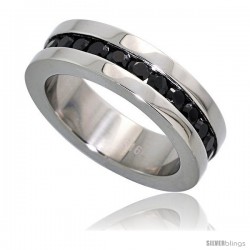 Surgical Steel Black Cubic Zirconia Eternity Ring 6mm Wedding Band