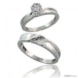 10k White Gold Diamond Engagement Rings 2-Piece Set for Men and Women 0.09 cttw Brilliant Cut, 3.5mm & 5mm wide