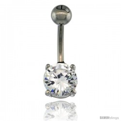 Surgical Steel Belly Button Ring w/ 8mm Clear CZ Stone (Navel Piercing Body Jewelry)