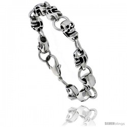 Stainless Steel Men's Skull Bracelet, 9 in long