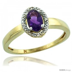 14k Yellow Gold Diamond Halo Amethyst Ring 0.75 Carat Oval Shape 6X4 mm, 3/8 in (9mm) wide