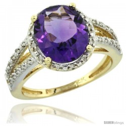 14k Yellow Gold Diamond Halo Amethyst Ring 2.85 Carat Oval Shape 11X9 mm, 7/16 in (11mm) wide