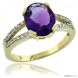 14k Yellow Gold and Diamond Halo Amethyst Ring 2.4 carat Oval shape 10X8 mm, 3/8 in (10mm) wide