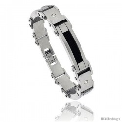 Stainless Steel Men's Cable Bracelet Black Finish Crystals Accent, 8 1/2 in