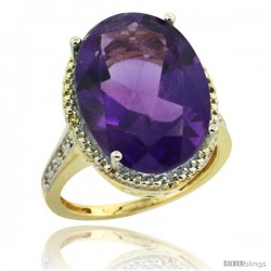 14k Yellow Gold Diamond Amethyst Ring 13.56 Carat Oval Shape 18x13 mm, 3/4 in (20mm) wide