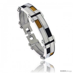 Stainless Steel Men's Cable Bracelet Two-tone Black & Gold Finish, 8 1/2 in