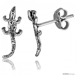 Tiny Sterling Silver Gecko Stud Earrings 1/2 in