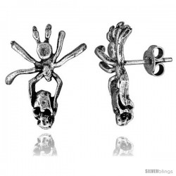 Tiny Sterling Silver Skull Stud Earrings 13/16 in