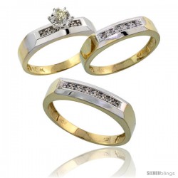 10k Yellow Gold Diamond Trio Wedding Ring Set His 5mm & Hers 4.5mm -Style 10y109w3