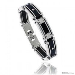 Stainless Steel Men's Cable Bracelet Black Finish Crystals Accent, 8 1/2 in -Style Bss417