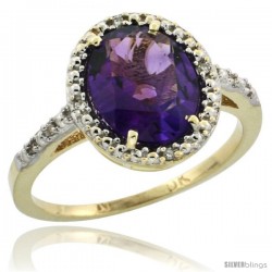 14k Yellow Gold Diamond Amethyst Ring 2.4 ct Oval Stone 10x8 mm, 1/2 in wide -Style Cy401111