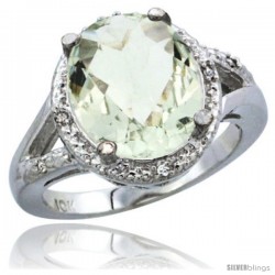 14k White Gold Ladies Natural Green Amethyst Ring oval 12x10 Stone Diamond Accent
