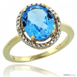 10k Yellow Gold Diamond Swiss Blue Topaz Ring 2.4 ct Oval Stone 10x8 mm, 1/2 in wide -Style Cy904114