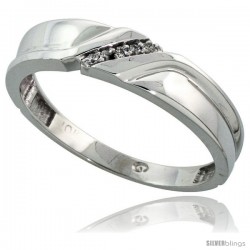 10k White Gold Mens Diamond Wedding Band Ring 0.04 cttw Brilliant Cut, 3/16 in wide -Style 10w008mb