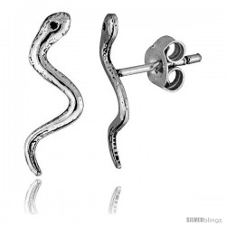 Tiny Sterling Silver Snake Stud Earrings 11/16 in