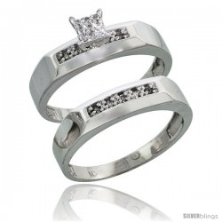 10k White Gold Diamond Engagement Rings Set 2-Piece 0.10 cttw Brilliant Cut, 3/16 in wide -Style 10w009e2