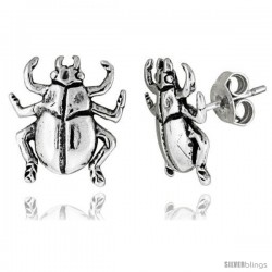 Tiny Sterling Silver Bug Stud Earrings 1/2 in