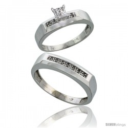 10k White Gold Diamond Engagement Rings 2-Piece Set for Men and Women 0.11 cttw Brilliant Cut, 4.5mm & 5mm wide