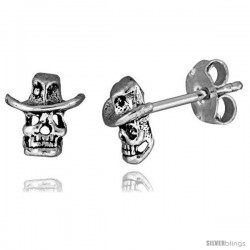 Tiny Sterling Silver Skull Stud Earrings 5/16 in