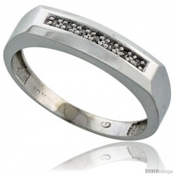 10k White Gold Mens Diamond Wedding Band Ring 0.04 cttw Brilliant Cut, 3/16 in wide -Style 10w009mb