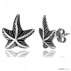 Tiny Sterling Silver Leaf Stud Earrings 1/2 in