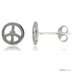 Sterling Silver Peace Sign Earrings 5/16 in, 5/16 in(8 mm)