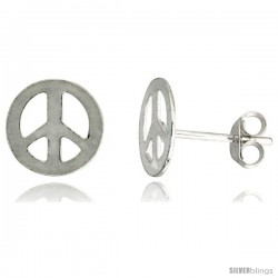 Sterling Silver Peace Sign Stud Earrings 3/8 in, 3/8 in(10 mm)