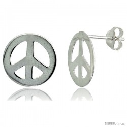 Sterling Silver Peace Sign Stud Earrings 1/2 in, 1/2 in(13 mm)