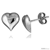 Tiny Sterling Silver Heart Stud Earrings 5/16 in