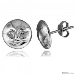 Tiny Sterling Silver Moon Stud Earrings 3/8 in