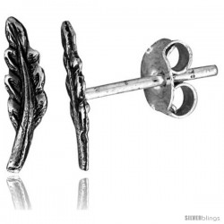 Tiny Sterling Silver Feather Stud Earrings 7/16 in