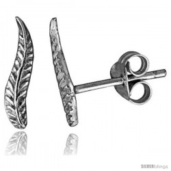 Tiny Sterling Silver Feather Stud Earrings 1/2 in