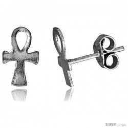 Tiny Sterling Silver Ankh Stud Earrings 3/8 in