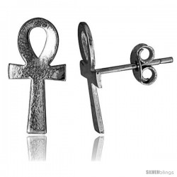 Tiny Sterling Silver Ankh Stud Earrings 5/8 in
