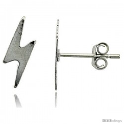 Tiny Sterling Silver Lightning Bolt Stud Earrings 1/2 in