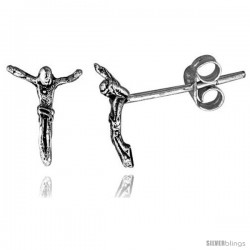 Tiny Sterling Silver Jesus Stud Earrings 3/8 in