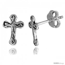 Tiny Sterling Silver Cross Stud Earrings 3/8 in