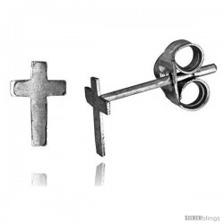 Tiny Sterling Silver Cross Stud Earrings 5/16 in