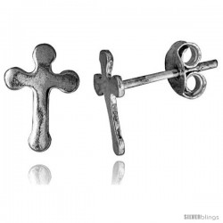 Tiny Sterling Silver Cross Stud Earrings 3/8 in -Style Es148